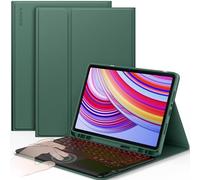 CACOE Étui clavier compatible avec Redmi Pad Pro 12.1 / Xiaomi Poco Pad 12.1 2024, compatible avec pavé tactile, éclairage 7 couleurs, clavier sans fil amovible [QWERTY espagnol], vert foncé