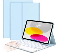 CACOE Étui Clavier pour iPad A16 11 Ème/10 Ème Génération avec Pavé Tactile | AZERTY Français Clavier sans Fil Et Détachable, Rétroéclairage 7 Couleurs pour iPad 11/10,9 Pouces 2025/2022, Bleu ciel