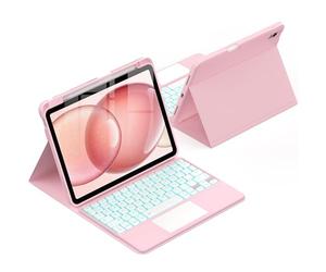 CACOE Étui de clavier compatible avec iPad Air 7 génération 2025 M3 11 pouces/Air 6/5/4 génération 2024/2022/2020 avec pavé tactile, éclairage 7 couleurs, clavier espagnol sans fil amovible, rose