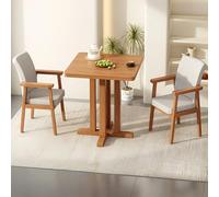 Cact Ensemble table de salle à manger avec 2 chaises en rotin, petite table de cuisine en bois pour 2 personnes, pieds en pin massif, idéal pour le petit déjeuner, les appartements, les maisons