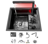 Cact Évier caché en acier inoxydable avec couvercle, robinet de levage et siphon pour bar, balcon, studio - Lavabo d'extérieur vétérinaire et lavage des mains (évier + robinet A)