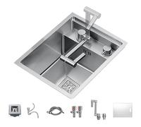 Cact Inless Mini évier en acier avec couvercle et robinet pliable - Lavabo de cuisine invisible à cuve unique (argenté, 30 x 45 x 23 cm) pour un gain de place pratique
