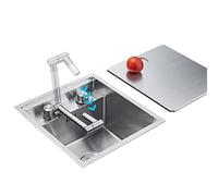 Cact inless Steel Évier de cuisine pour véhicule récréatif, mini évier avec couvercle, siphon, robinet, design peu encombrant, 39 x 43 x 23 cm pour camping-cars et petites maisons Argenté 39 x 43 x 23