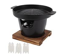 Cact Mini barbecue sans fumée - Ensemble de barbecue rond d'intérieur japonais avec base en bois pour le camping et la maison - Barbecue électrique portable pour la cuisine en plein air