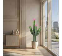 Cactus artificiel, 92 cm, grande plante de cactus artificiel, Euphorbia Acrurensis très facile d'entretien, plante artificielle en pot pour la maison, le jardin, le bureau, la décoration des cadeaux