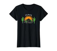 Cactus Coucher de Soleil du Texas T-Shirt Graphique avec Valeur, Femme, Noir, S