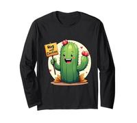 Cactus de Dessin animé Tenant Un Panneau Qui Dit câlin avec Prudence, dans Manche Longue