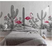 Cactus De Flamant Rose Peint À La Main Et D'Époque 3D Papier Peint Texture Soyeuse Intissé Salle à Manger Bureau D'étude Canapé Chambre Salon TV Mur-150cm×105cm