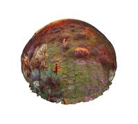 Cactus Desert Sunset Bonnet de douche double bande élastique étanche avec oreilles volantées Chapeau de cuisine résistant à l'huile Peut être réutilisé