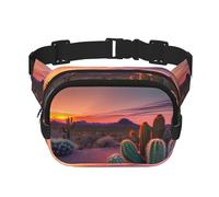 Cactus Desert Sunset Print Square Waist Purse Double Layer Fanny BagTrendy Travel Waist Bag for Men and Women, noir, One Size