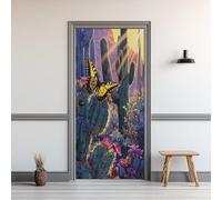 Cactus du Désert 3D Sticker Porte 88x200cm Plantes Succulentes Autocollant Porte Fleur Papillon Stickers Muraux Auto-adhésif Poster de Porte PVC Imperméable Amovible Papier Peint