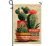 Cactus du Sud-Ouest avec pot à motif tribal - Drapeau de jardin décoratif - Décoration extérieure - Bannière double face - Vert - 30,5 x 45,7 cm