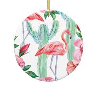 Cactus Flamingo Rose Fleurs Impression 7,3 cm Arbre de Noël en céramique, choix parfait pour la décoration de Noël pour la maison et les vacances