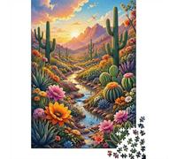 Cactus Fleur Coucher 1000 Pièces Mini Puzzle pour Adultes Décoration | 38x26cm Carton Débutants Relaxation Mentale Puzzle Artisanal Cadeau Anniversaire Bureau