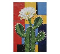 Cactus Flower Painting with Geometric Backgro Puzzle en Bois, 1000 pièces