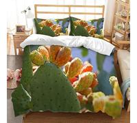 Cactus Housse de Couette 140x200 Parures de Lit 1 Personne Imprimé 3D Microfibre Douce Plantes Housses Couette avec 2 Taies d'oreiller et Fermeture Éclair k.6470