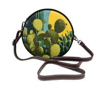 Cactus In The Desert At Night Mid-Century Sac à bandoulière rond en cuir pour femme