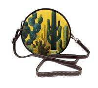 Cactus In The Desert Night Mid-Century Sac à bandoulière rond en cuir pour femme