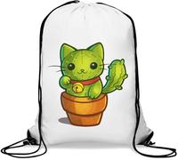 Cactus le chat mignon dessin animé art sac de gym sac décontracté cordon sac blanc