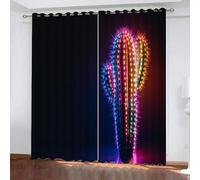 Cactus Lumineux Rideau Salon Occultant Thermiques Imprimé Fond Noir 3D Rideaux à Oeillets Et Draperies Intérieurs 170 x 200 cm 2 Panneaux Décoration de Fenêtre pour Enfant Chambre