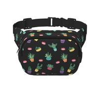 Cactus.. Sac banane carré double couche mini réglable ceinture sac d'exercice course voyage randonnée, noir, One Size