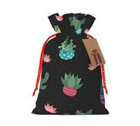Cactus.. Sac cadeau en lin avec cordon de serrage pour fête de Noël Sac de rangement réutilisable
