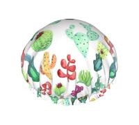 Cactus succulents aquarelle,Bonnet de douche/bonnet de nuit double couche imperméable et élastique, bonnet de bain réutilisable