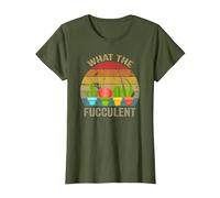 Cactus Succulents Plants Gardening Retro What The Fucculent T-Shirt, Femme, Olive, S