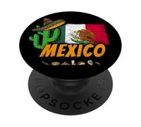 Cactus Vintage Mexicain avec Drapeau, Sombrero et Souvenir PopSockets PopGrip Adhésif