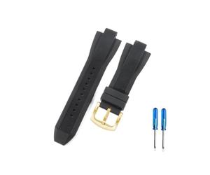 CACVGVMGTW Bracelet de montre Durable et sûr, 13x29mm, adapté à Michael Kors Mk8729 8184 9020, Interface convexe, personnalité sportive, bracelet de montre en caoutchouc de Silicone(Black-Golden-K2)