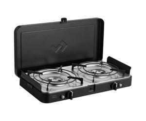 CADAC 2 Cook 3 Turbo Stove 30mBar - Réchaud à Gaz 2 Brûleurs avec Allumage Piézo & Sécurité FFD, Pour l'Extérieur, Supports & Sac Inclus - Barbecue de Table Noir