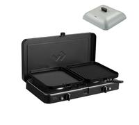 CADAC - Barbecue de table à gaz 2 brûleurs Turbo Deluxe avec couvercle en aluminium - Kit de camping avec allumage piézo et protection contre l'extinction de la flamme - 30mBar