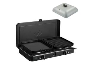 CADAC - Barbecue de table à gaz 2 brûleurs Turbo Deluxe avec couvercle en aluminium - Kit de camping avec allumage piézo et protection contre l'extinction de la flamme - 30mBar