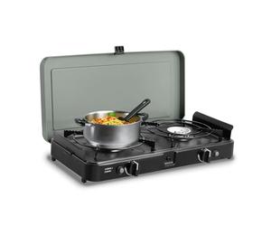 CADAC Cuisinière classique 2-Cook 3 30mBar - Barbecue acier - Grille | brûleurs, allumage piézoélectrique et coupe-vent, grille de table avec sac de transport - Utilisation en extérieur