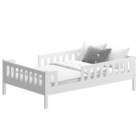 CADANI Lit Enfant Lars 120x200 cm Blanc, Barriere de securite Amovible, Lit d'adolescent Transformable en lit Junior, Design Montessori, 2 entrées, Bois Massif, sommier à Lattes Inclus