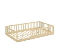 CADANI Timi Lit au Sol 120x200 cm Lit Enfant Montessori avec Barrière de Sécurité et Sommier à Lattes, Bois Massif Pin, Naturel, 3 Variantes de Construction