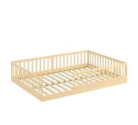 CADANI Timi Lit au Sol 140x200 cm Lit Enfant Montessori avec Barrière de Sécurité et Sommier à Lattes, Bois Massif Pin, Naturel, 3 Variantes de Construction