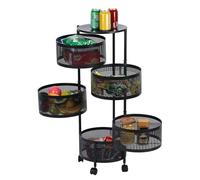 cadciehe Chariot de rangement de cuisine, panier rotatif circulaire, grand support de rangement avec roues à 360 degrés, étagère en fil métallique pour fruits et légumes avec couvercle supérieur pour