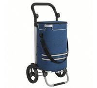 Caddie de courses, Chariot de courses, Pliable, avec sac Isotherme, Polyvalent, Sac Amovible, roulettes, Solide, Bleu Bleu