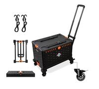 Caddie de Courses Pliable avec Boîte de Rangement Séparée Capacité 60L Roues en Caoutchouc à Frein Pivotant 360° Couvercle Chariot de Courses à Roulettes
