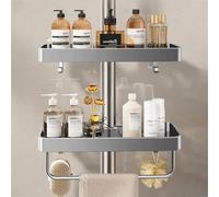 Caddie de douche sans poinçon, avec tige à serviette, étagère de salle de bain, porte-savon, shampoing, plateau de douche pour toilettes, organisateur de salle de bain, 1/2 pièces gris