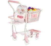 Caddie de Supermarché - DE CUEVAS TOYS - 52179 - Rose et Blanc - 12 fruits jouets - Panier amovible
