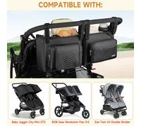 Caddie Poussette Double Compatible Avec Bob Duallie, Baby Jogger City Mini Gt2 Et Zoe Twin V2, Console Parent Avec Sac Isotherme Et Porte Gobelet, Noir