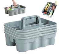 Caddy en plastique avec poignée, 4pcs Compartiment Nettoyage Caddy, fourre-tout de nettoyage en plastique, portable pour les fournitures, cuisine, panier de salle bain