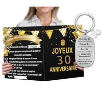 Cadeau 30 Ans Femme Homme - Porte-clés 30 Anniversaire + XXL Grande Carte de Vœux Personnalisable - Certificat anniversaire avec Message Inspirant - Idée Cadeau Originale pour 30e Anniversaire