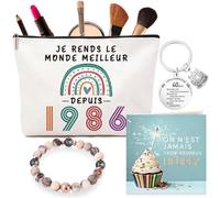 Cadeau 40 Ans Femme - Trousse Maquillage & Bracelet, avec Carte de Vœux & Porte-Clés - Idée Cadeau Anniversaire Femme, Parfait pour Maman, Épouse, Enseignante ou Amie