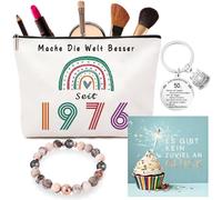 Cadeau 50 Ans Femme, Trousse Maquillage & Bracelet, avec Carte de Vœux & Porte-Clés - Idée Cadeau 50 Ans Anniversaire Femme, Parfait pour Maman, Épouse, Amie ou Sœur