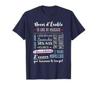Cadeau 58 Ans de Mariage pour Couple - Noces d'Érable T-Shirt, Homme, Bleu Marine, 6XL
