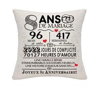 Cadeau 8 Ans de Mariage 8ème Anniversaire de Mariage Housse de Coussin Souvenir Décoration Cadeau pour Couples Parents Femmes Hommes Maman Papa Mari Femme Tante Oncle Amis(8ème Anniversaire)