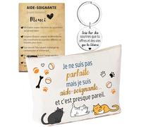 Cadeau Aide-Soignante - Pochette Maquillage + Porte-Clés Gravé « Sois fier des sourires que tu offres… » + Carte de Remerciement - Cadeau Original et Émotionnel pour Aide-Soignante Femme
